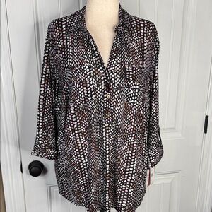 REBECCA MALONE womens Swiss tab colorful pebble sequin Blouse Sz 1X Pink/multi